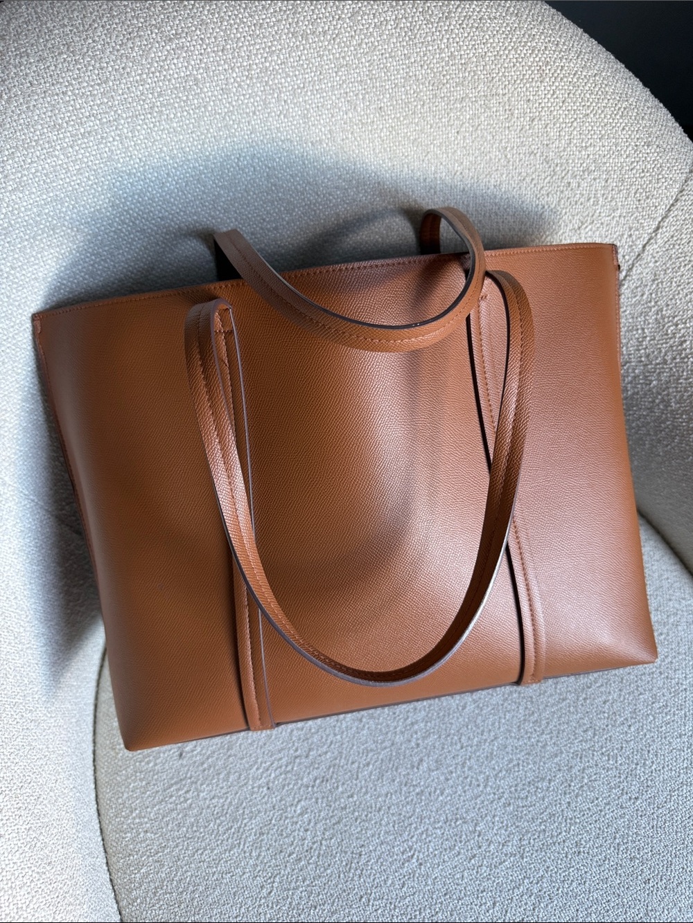 Classic Brown Leather Tote Bag - Wide-Handle Women's Shopper